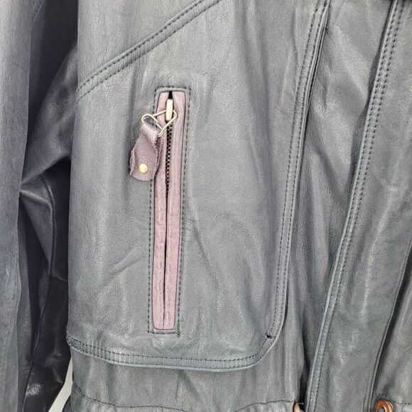 Vintage Genuine Leather Flight Jacket Mens 48 Black Detailed Pockets Steampunk - Picture 9 of 16